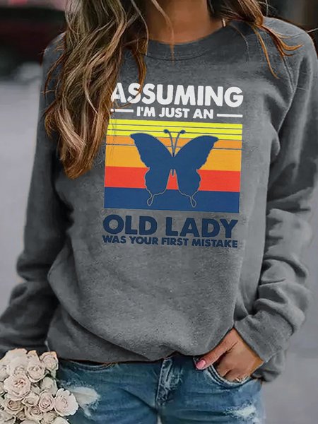 

old lady Sweatshirt, Gray, Hoodies&Sweatshirts