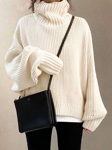 

Solid Long Sleeve Turtleneck Sweater, White, Sweaters