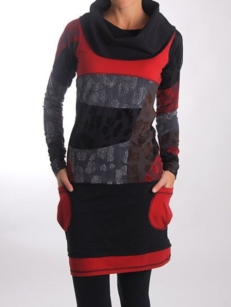 

Plus size Casual Long Sleeve Dresses, Red, Tunics