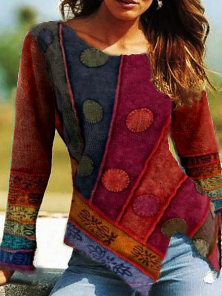 

Plus size Printed Casual Long Sleeve Shirts & Tops, Red, Tops