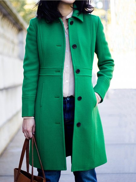 

Long Sleeve Casual Fleece Coat, Green, Coats