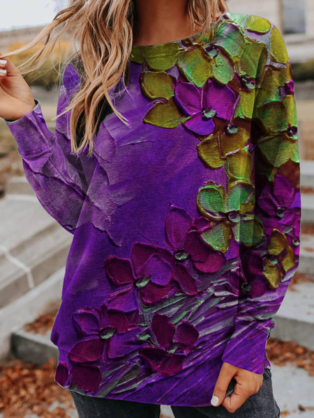 

Stampato Maniche Lunghe Felpa, Viola, Hoodies & Sweatshirts