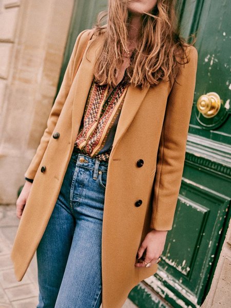 

Casual Long Sleeve Fleece Coat, Camel, Trench Coats