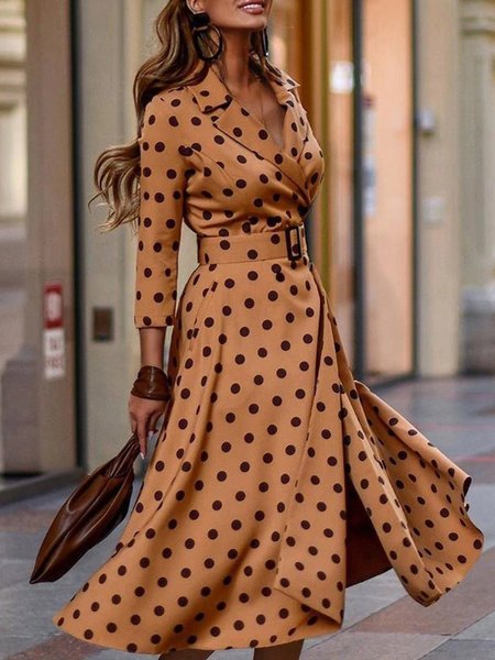 

Shirt Collar A-Line Formal Midi Dress, As picture, Midi Dresses