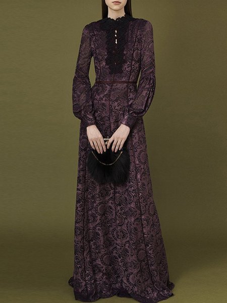 

Long Sleeve Elegant Jacquard Maxi Dress, Black, Maxi Dresses
