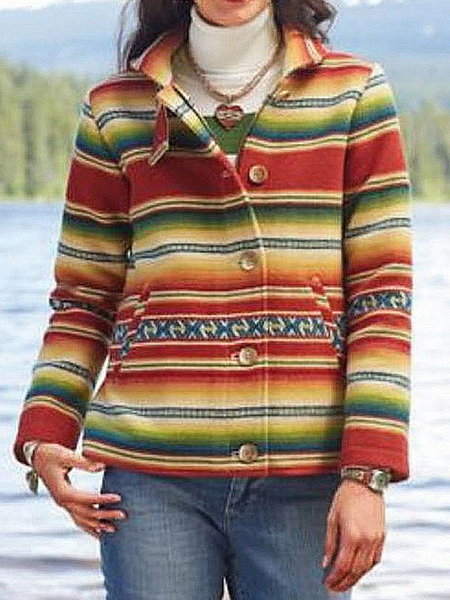 

Boho Cotton V Neck Jacket, As picture, Coats