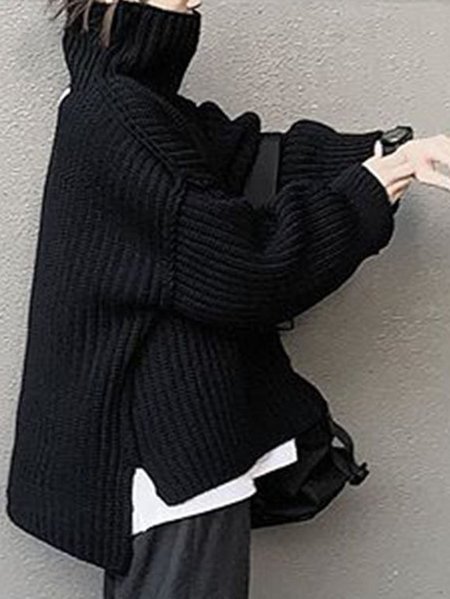 

Casual Solid Turtleneck Sweater, Black, Sweaters