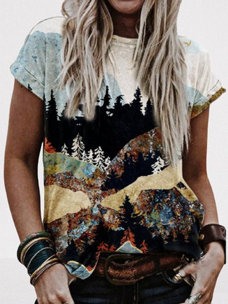 Women Casual Printed Short Sleeve T-Shirts, Tops