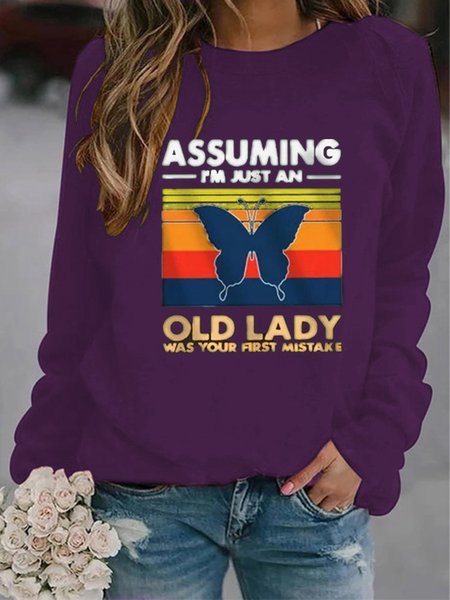 

Top Vintage Geometrico Lettera Vecchio Signora Stampato Maniche Lunghe Girocollo Casuale, Viola, Hoodies & Sweatshirts