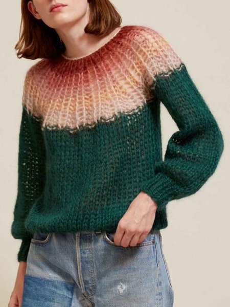 

Crew Neck Long Sleeve Casual Sweater, Green, Sweaters