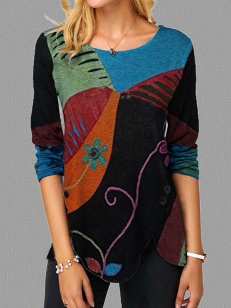 

Plus size Long Sleeve Printed Shirts & Tops, Blue, Winter Clearance