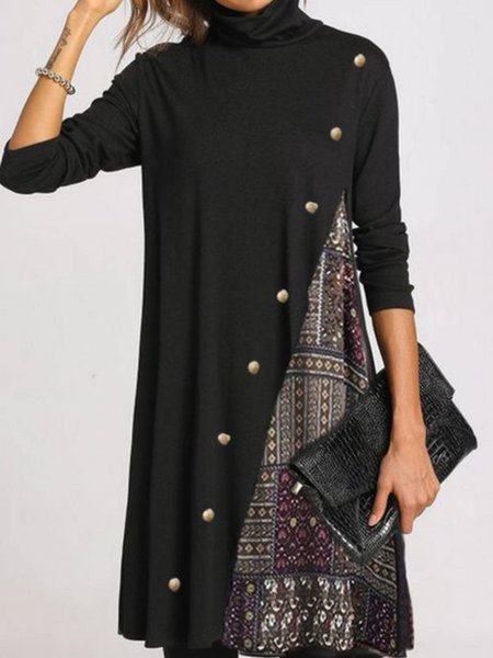 

Abito Semplice Maniche Lunghe Cotone, Nero, Dresses
