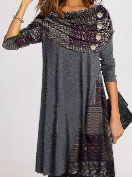 

Round Neck Casual Long Sleeve Knitting Dress, Gray, Casual Dresses