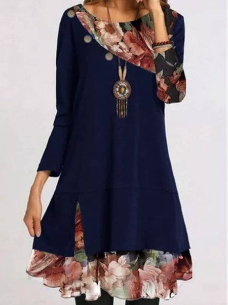 

Long Sleeve Round Neck Simple Knitting Dress, Purplish blue, Casual Dresses