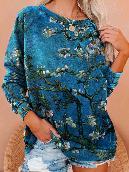 Women's Van Gogh Painting Print Sweatshirt, Blue, Hoodies&Sweatshirts