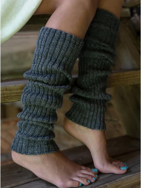 

Knee High Welly Socks Soft Woolen Footless Yoga Pilates Leg Warmens, Gray, Socks