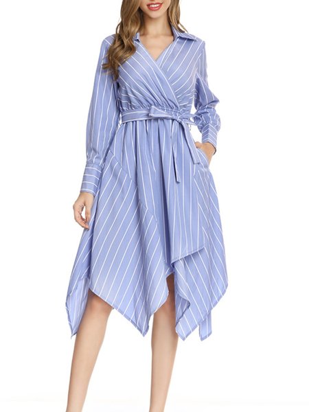 

Shirt Collar Daily Casual Mini Dress, Blue, Midi Dresses