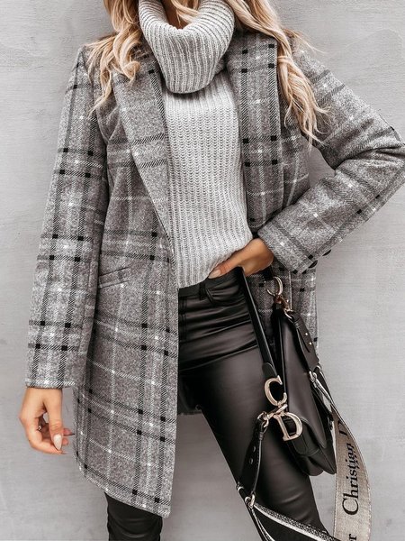 

Plaid Casual Long Sleeve Jacket, Gray, Blazers