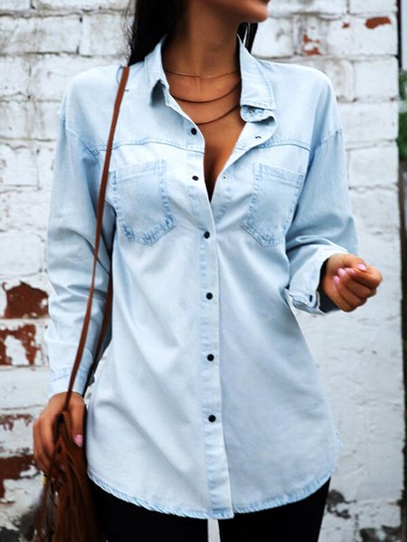 

Light Blue Long Sleeve Denim Ladies Shirt, Lightblue, Blouses