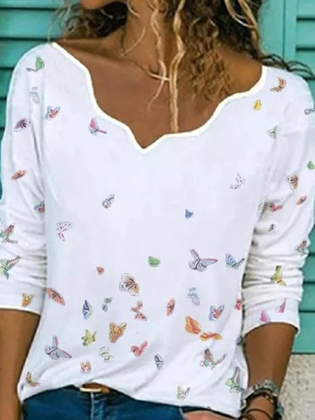 

Top Bianco Casuale Stampata Floreale Maniche Lunghe, Sweater