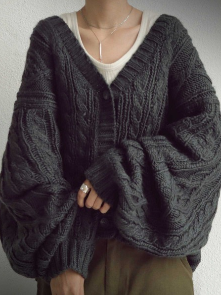 

Solid Long Sleeve Casual Sweater, Dark gray, Sweaters