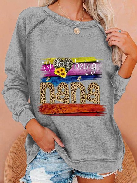 

Crew Neck Long Sleeve Casual nana Sweatshirts, Gray, Hoodies&Sweatshirts