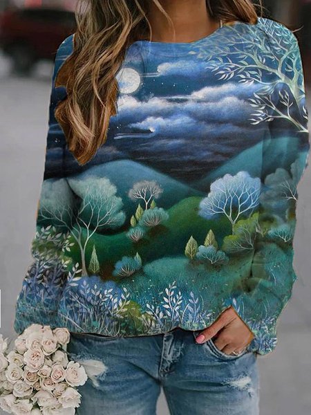 

Women's Mountain Print Sweatshirt, Blue, Hoodies&Sweatshirts