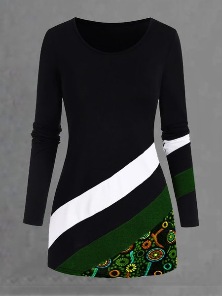

Long Sleeve Paneled Holiday Weaving Dress, Black-green, Dresses