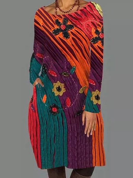 

Striped Long Sleeve Casual Weaving Dress, Multicolor, Dresses