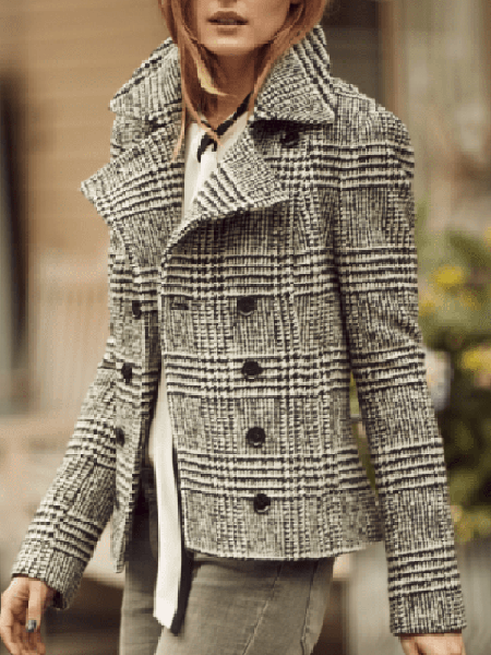 

Shawl Collar Casual Tweed Plaid Blazer, Black, Jackets
