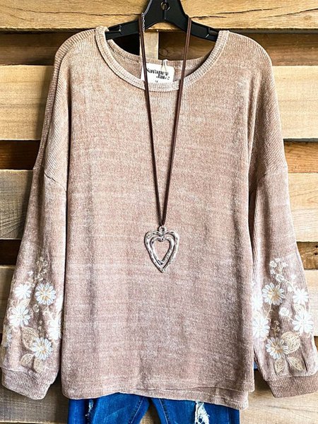 

Round Neck Casual Knitted Tops, Apricot, Tops