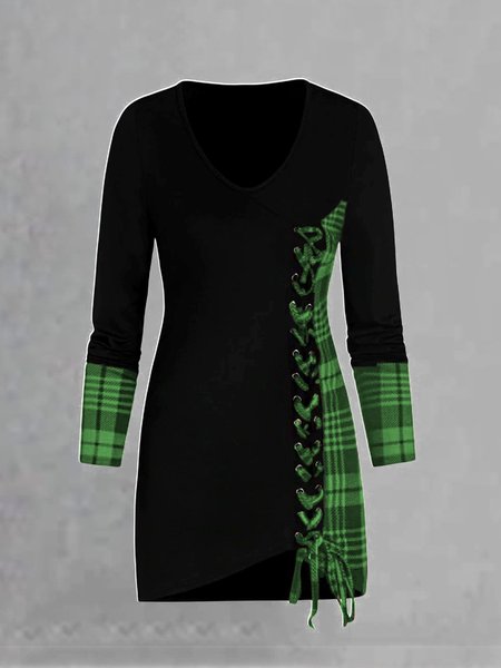 

Drawstring Long Sleeve Shift Weaving Dress, Green, Casual Dresses