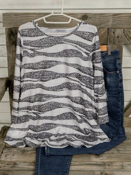 

Vintage Geometrico Stampato Taglia Grande 3/4 Manica Girocollo Casuale Top, Bianco grigio, Blouses & Shirts