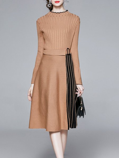 

Casual Long Sleeve Sweater Dress, Camel, Sweater Dresses