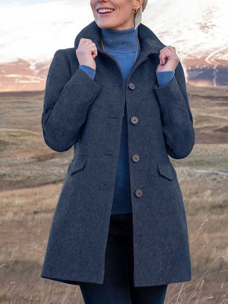 

Shawl Collar Long Sleeve Fleece Coat, Deep gray, Jackets