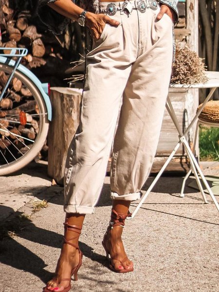 

Pantaloni Vintage Tinta Unita Tasche Casuale, Cachi, Pants