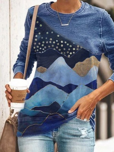 

taglia grande Maniche Lunghe Vintage Top, Blu, Hoodies & Sweatshirts