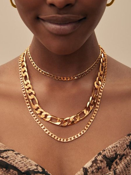 

European and American fashion heavy metal style multi-layer personalized women's necklace set, Golden, Necklaces