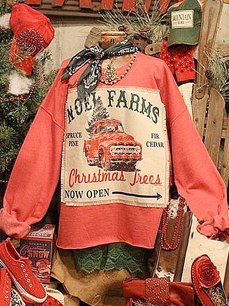 

Christmas loose long sleeve printed sweatshirt, Red, Hoodies&Sweatshirts