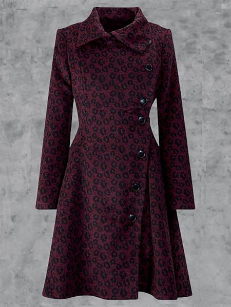 

Red Leopard Pattern Print Long Sleeve Shawl Collar Coat, Trench Coats