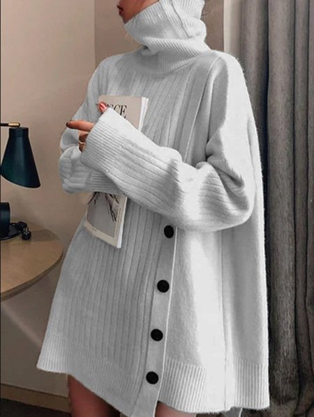 

Long Sleeve Solid Turtleneck Sweater, Light gray, Sweaters