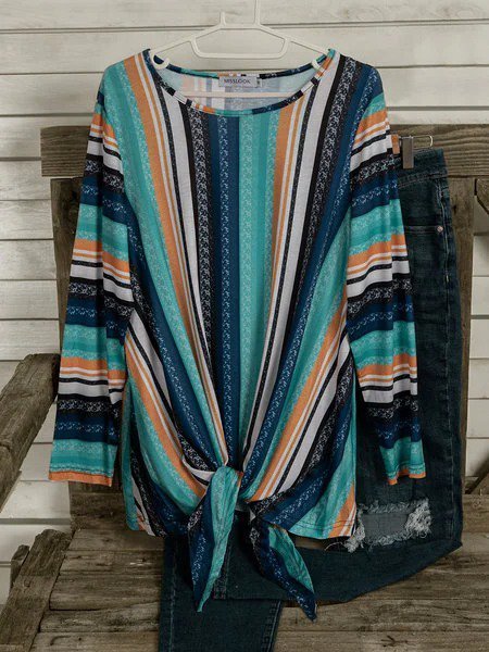 

Multicolore Colore-block Maniche Lunghe Girocollo Top, Blouses & Shirts