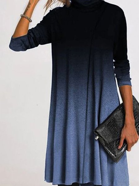 

Elegant Ombre/tie-Dye Long Sleeve Cotton-Blend Weaving Dress, Blue, Dresses