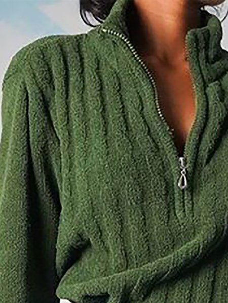 

Stand Collar Acrylic Casual Long Sleeve Sweater, Green, Sweaters