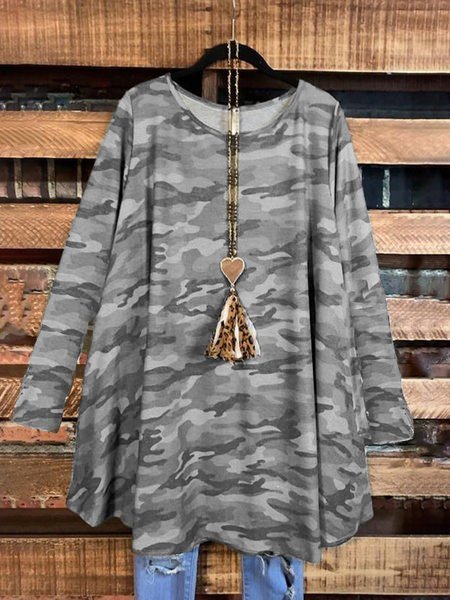 

Casual Long Sleeve Cotton-Blend Shirts & Tops, Gray, T-Shirts