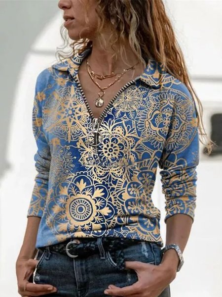

Camicetta Casuale Scollo a V. Maniche Lunghe, Blu, Blouses & Shirts