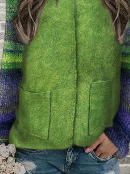 

Casual Long Sleeve Crew Neck Paneled Jacket, Green, Coats