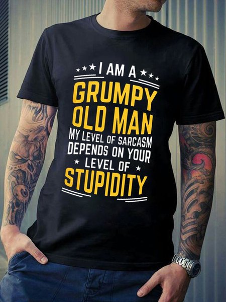 

I Am A Grumpy Old Man My Level Of Sarcasm Depends On Your Level Of Stupidity Tee, Black, Auto-Clearance