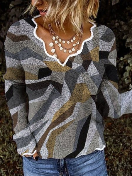 

Felpa Stampato Maniche Lunghe Casuale, Grigio, Blouses & Shirts