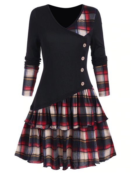 

Long Sleeve Cotton V Neck Dresses, Gray, Dresses
